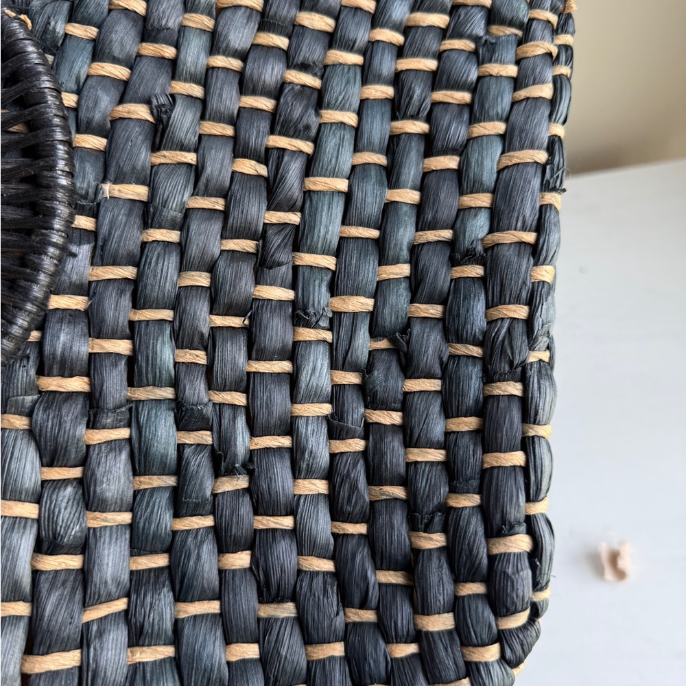 Free People Black and Natural Woven Straw Tote with Round Handles - Picture 10 of 14